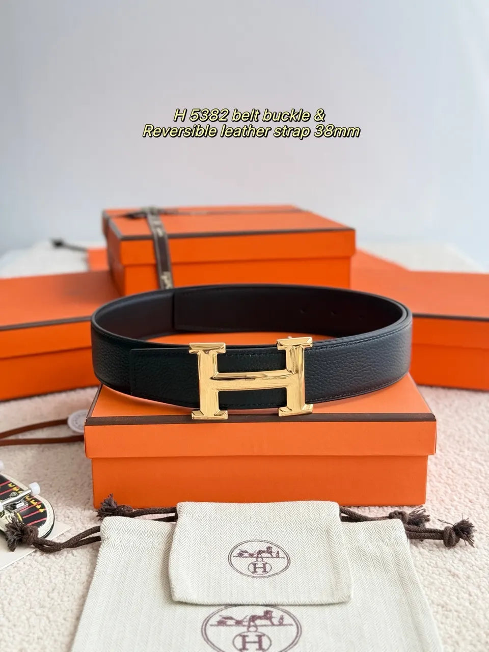 buckle 38mm Hermes Black Leather Belt Gold - Hình 2