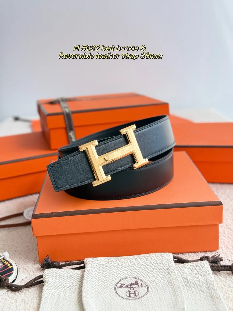 buckle 38mm Hermes Black Leather Belt Gold - Hình 3