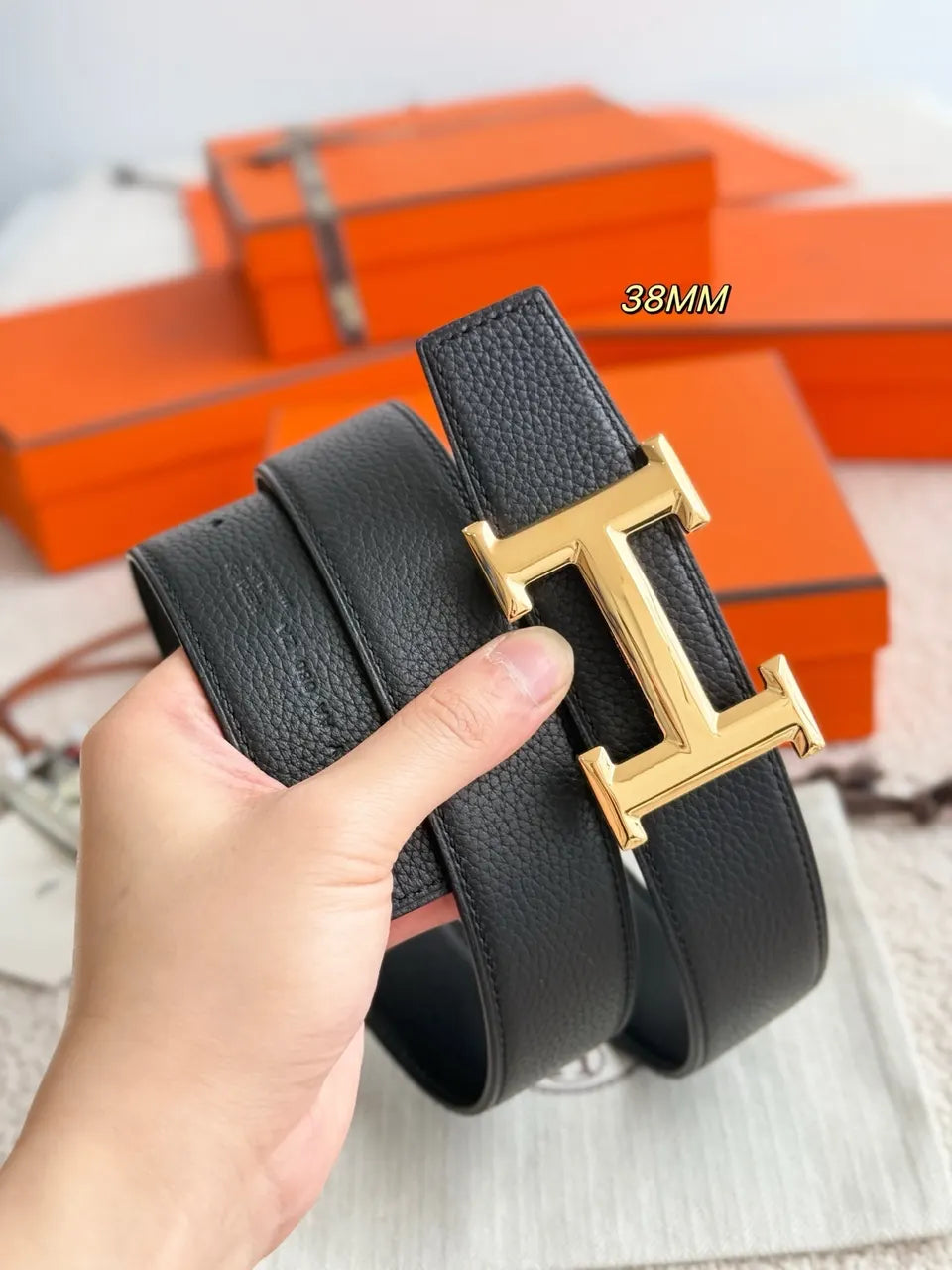 buckle 38mm Hermes Black Leather Belt Gold - Hình 4