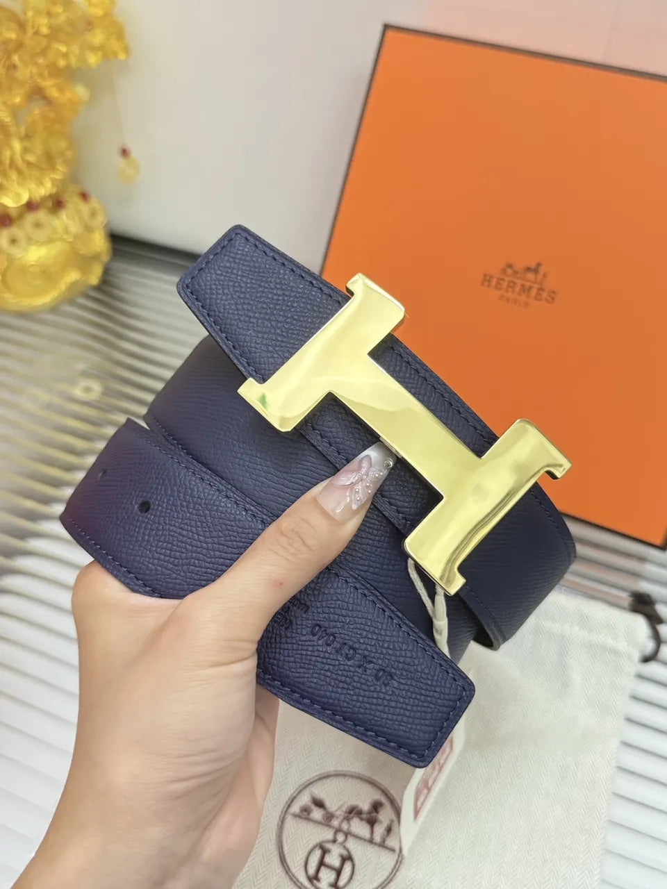 Hermes Sapphire Leather Belt