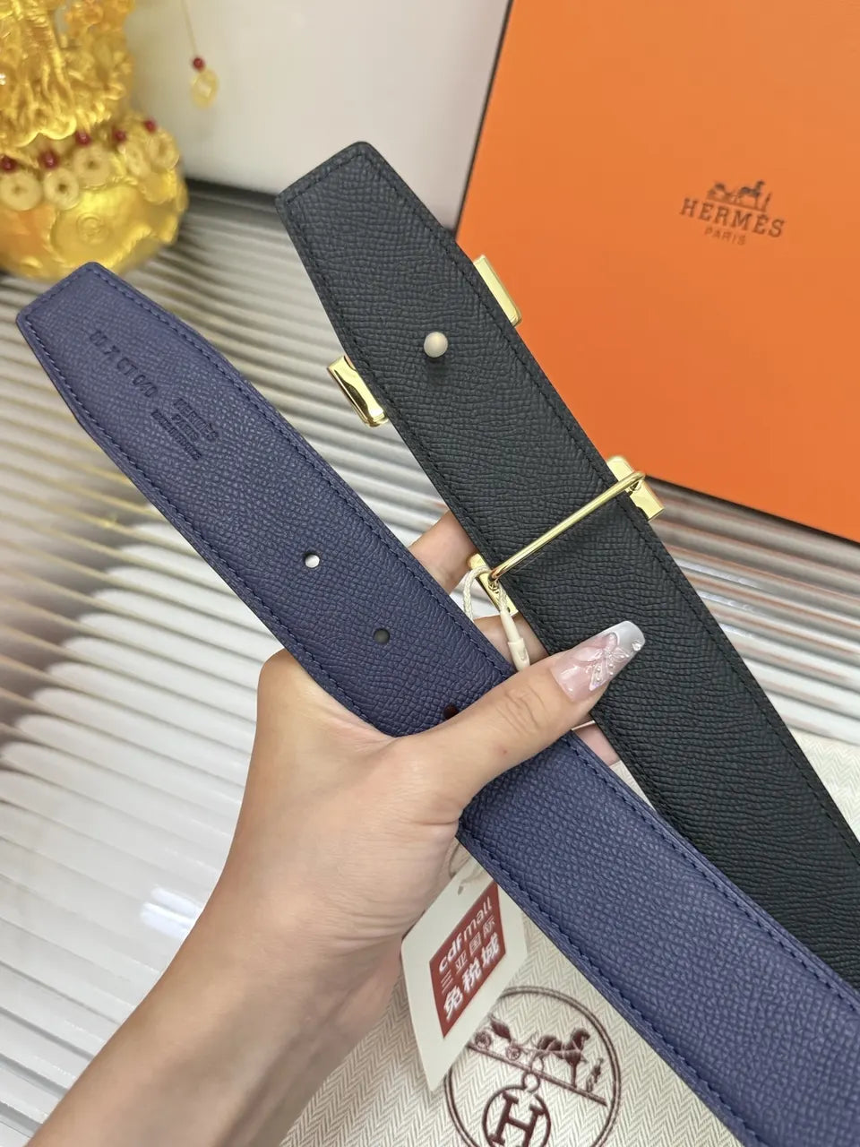 Hermes Sapphire Leather Belt - Hình 2