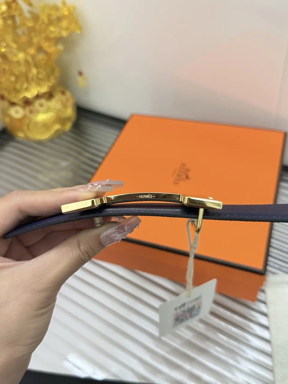 Hermes Sapphire Leather Belt - Hình 3