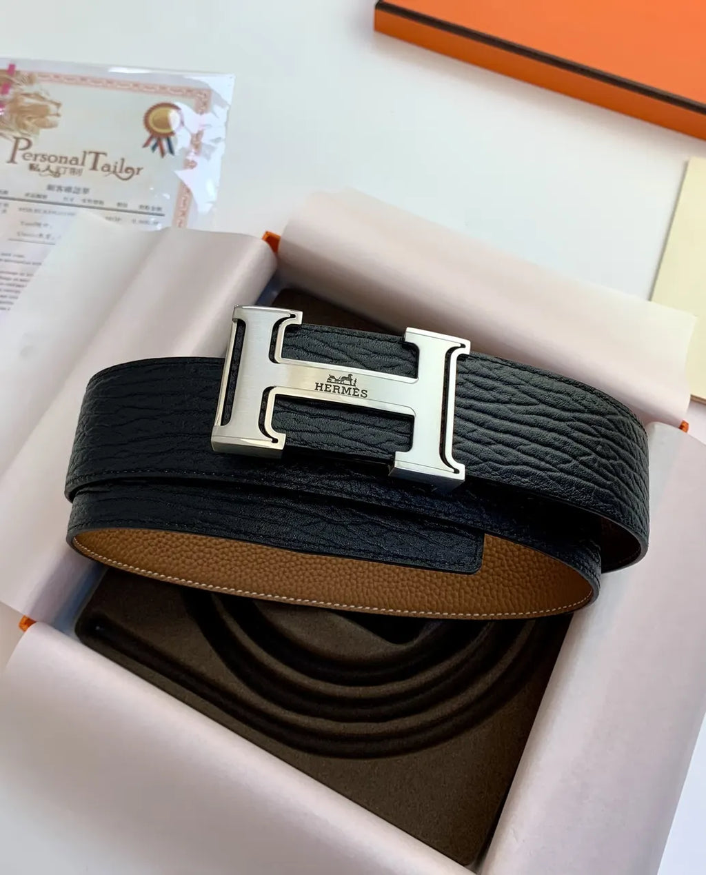 Hermes Tan & Black Reversible Belt silver - Hình 2