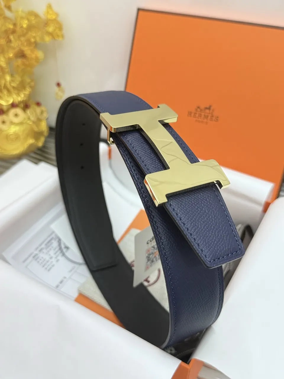 Hermes Sapphire Leather Belt - Hình 6