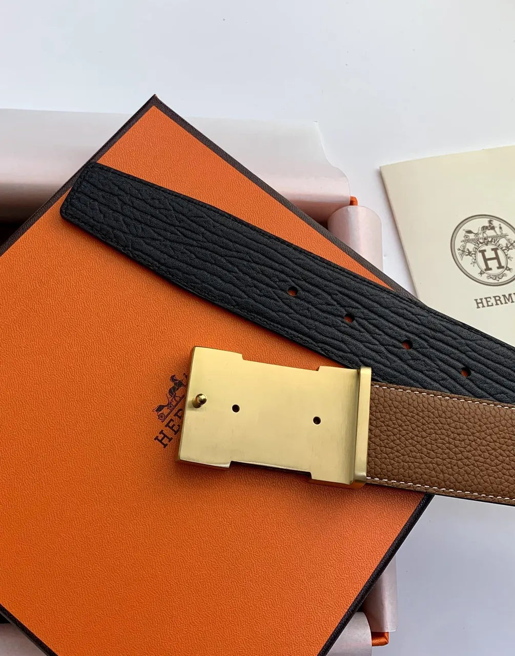 Hermes Black/Tan Reversible Belt - Hình 2
