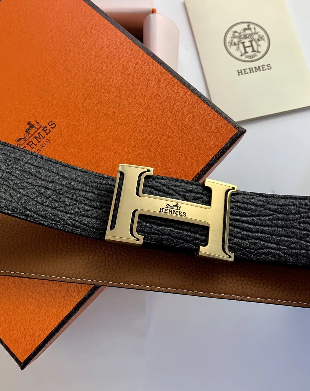 Hermes Black/Tan Reversible Belt - Hình 3