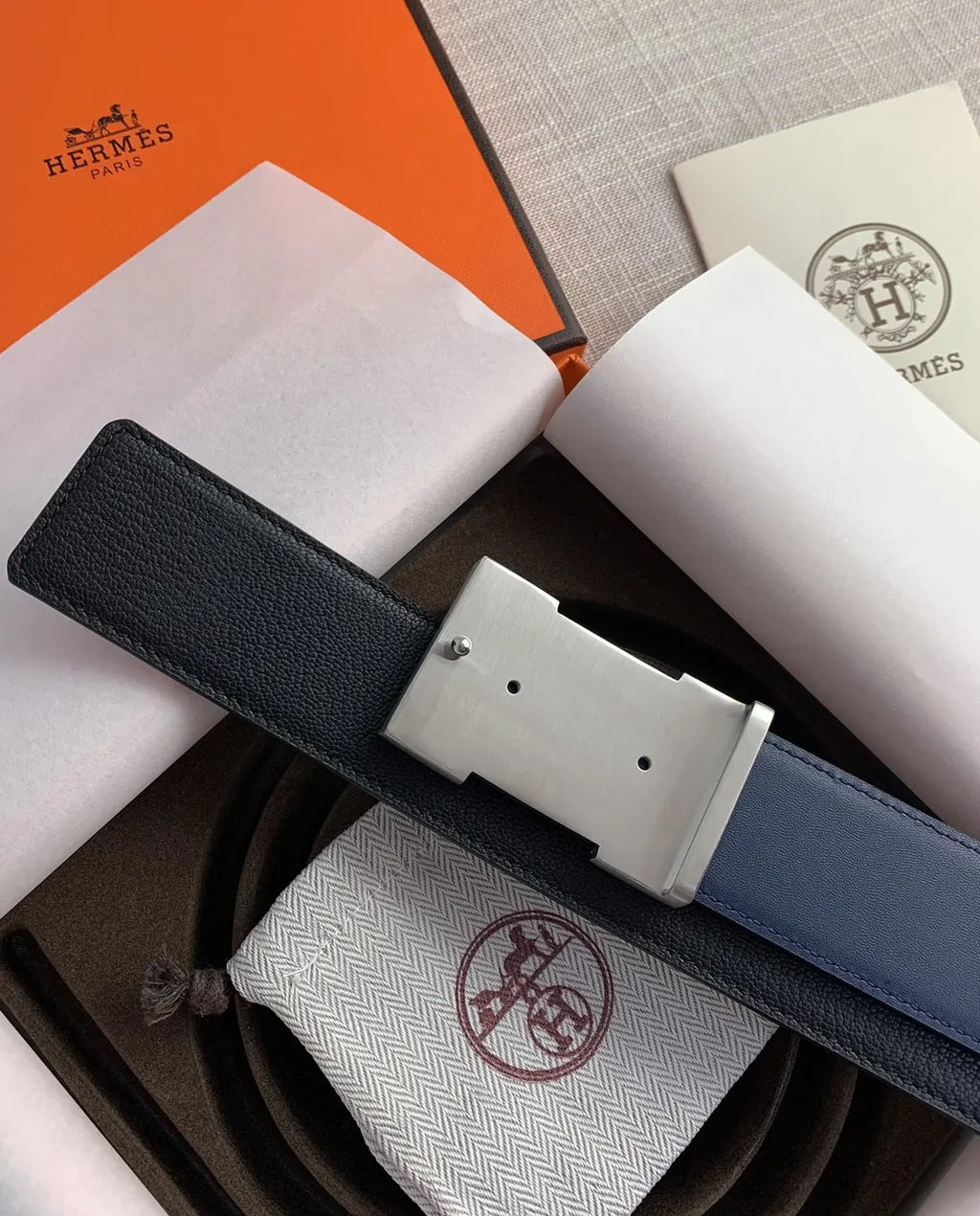 Hermes Bi-Color Leather Belt - Hình 2