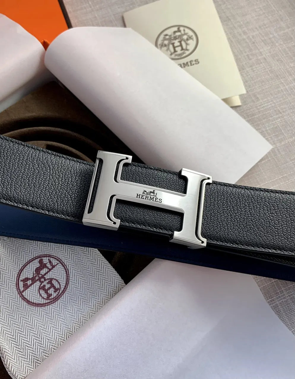 Hermes Bi-Color Leather Belt - Hình 3