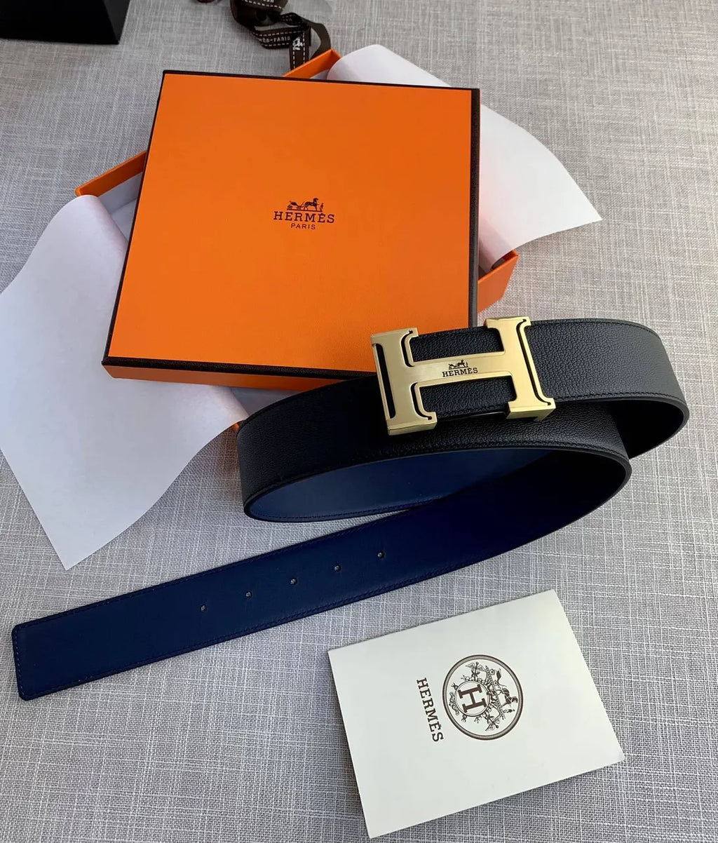 Hermes Black & Blue Reversible Belt - Hình 2