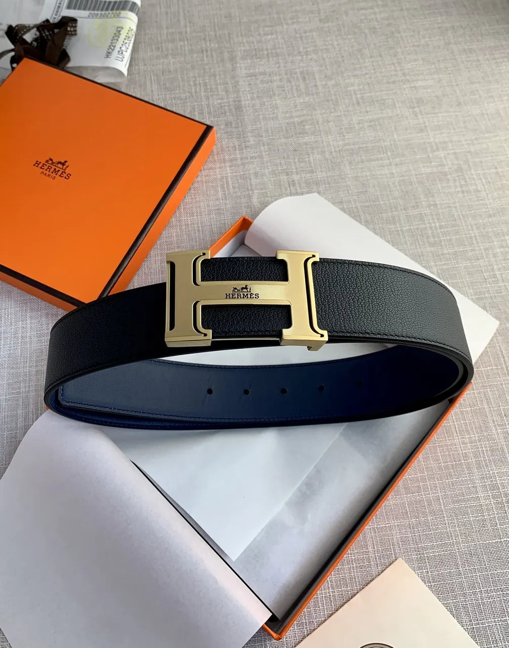 Hermes Black & Blue Reversible Belt - Hình 4