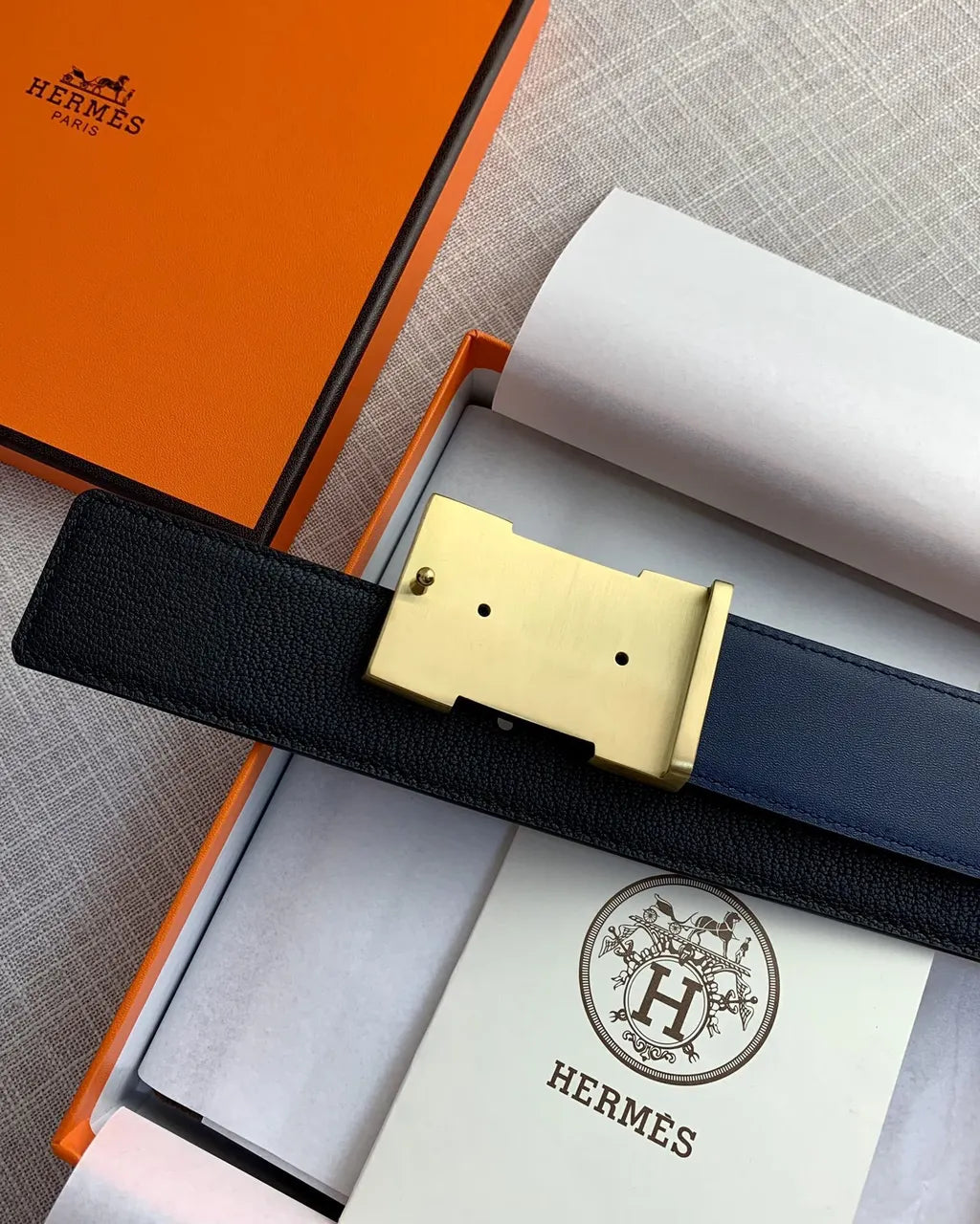 Hermes Black & Blue Reversible Belt - Hình 5