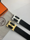 Hermes Textured Black Leather Belt silver