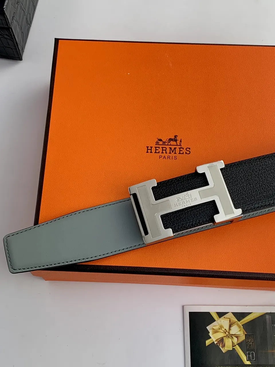 Hermes Gray Reversible Belt