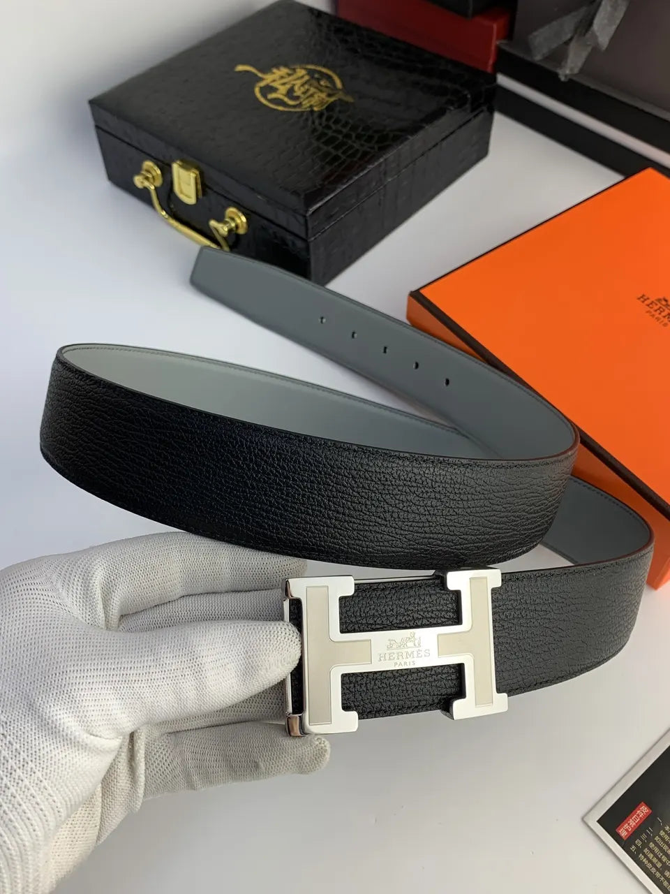Hermes Gray Reversible Belt - Hình 2