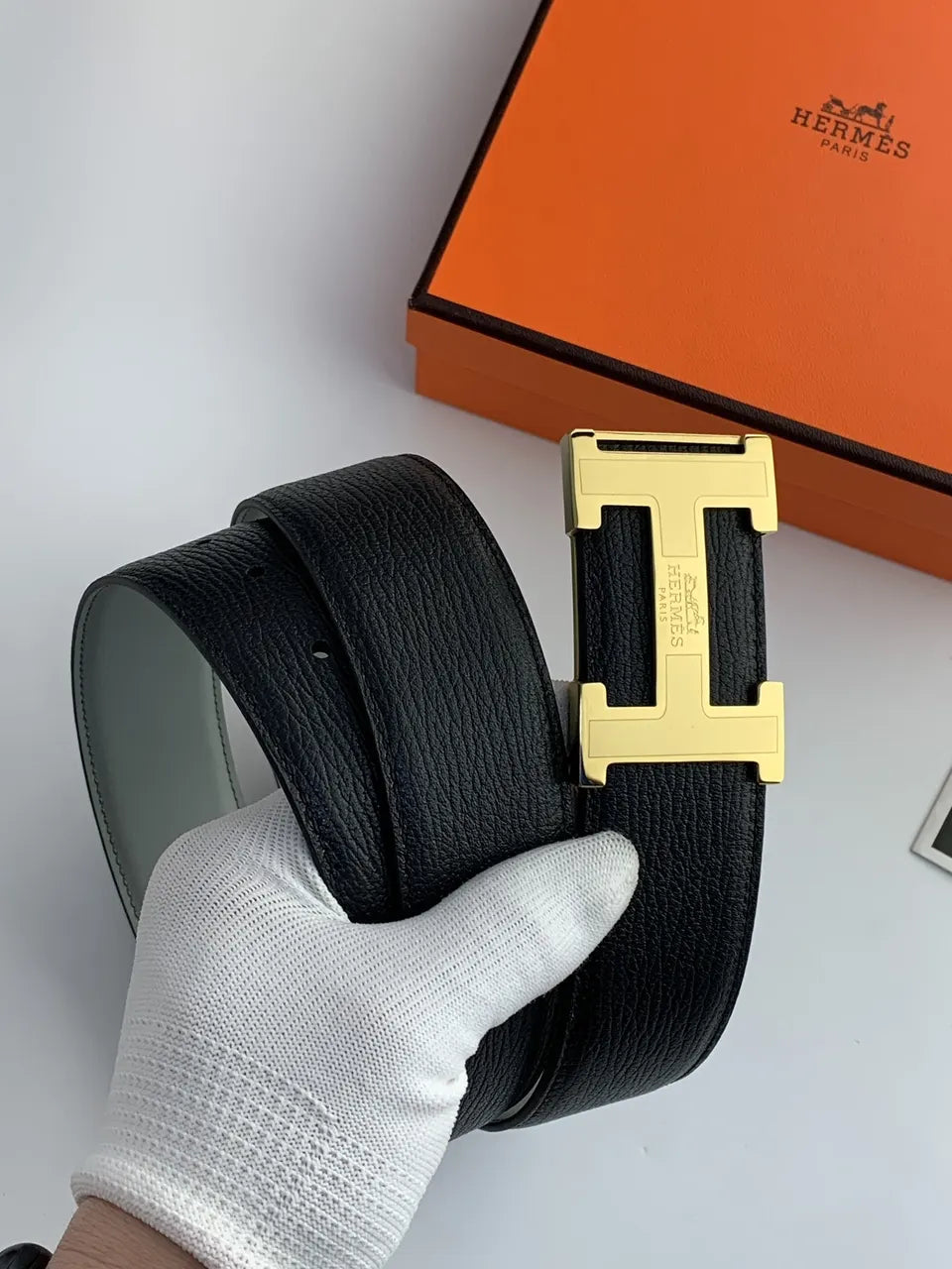 Hermes Two-Tone Leather Belt gold - Hình 2
