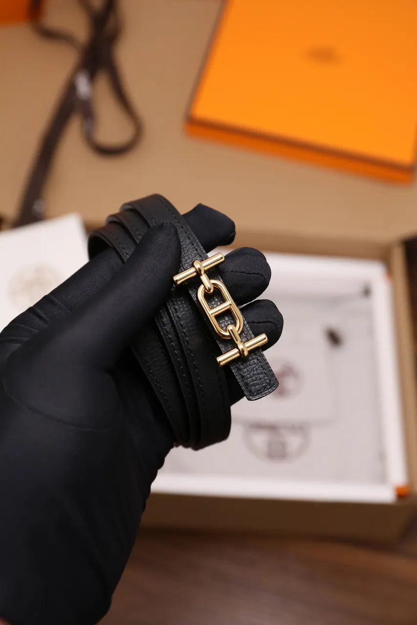 Hermes Black Leather Rivale Double Tour Bracelet - Hình 3