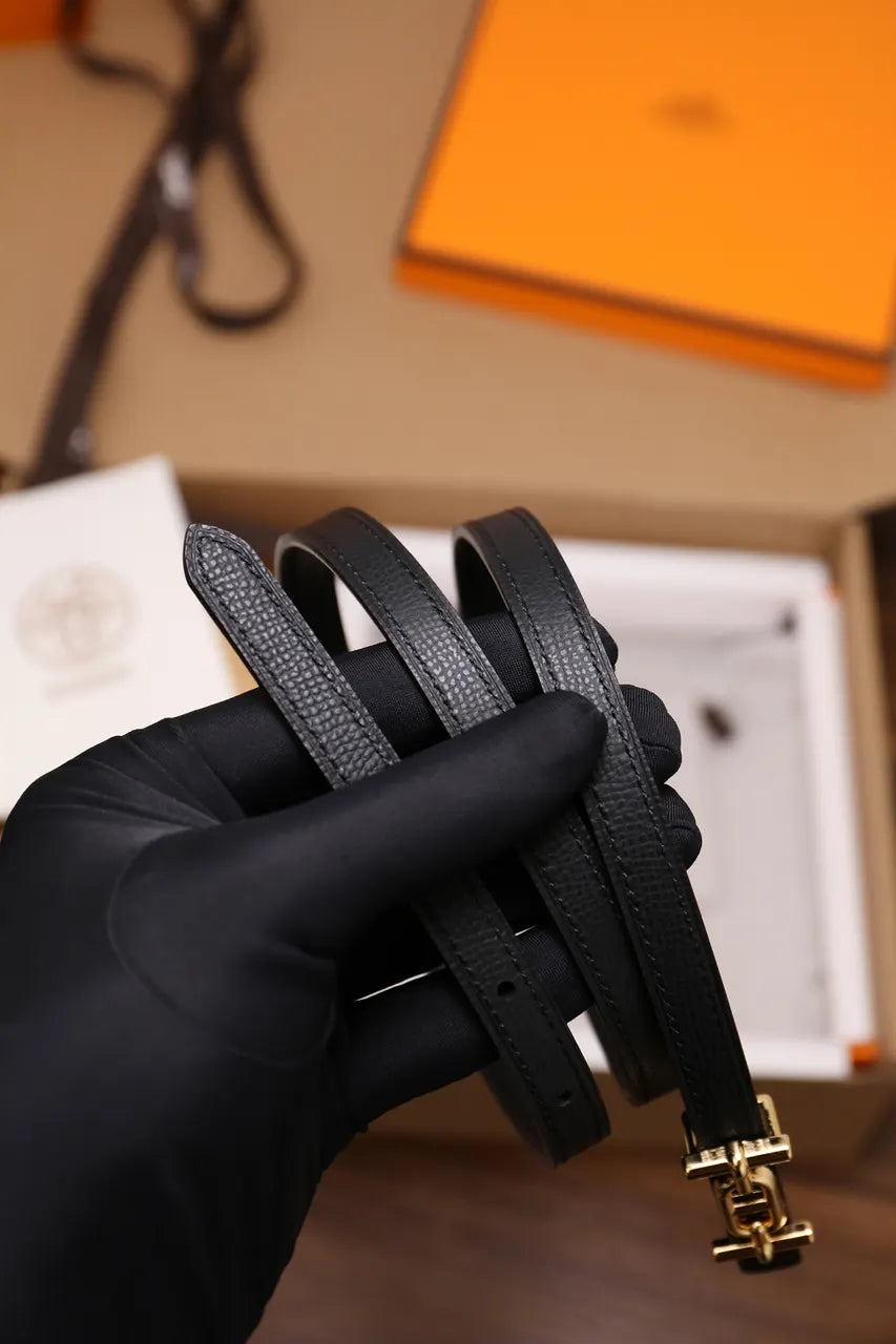 Hermes Black Leather Rivale Double Tour Bracelet - Hình 6