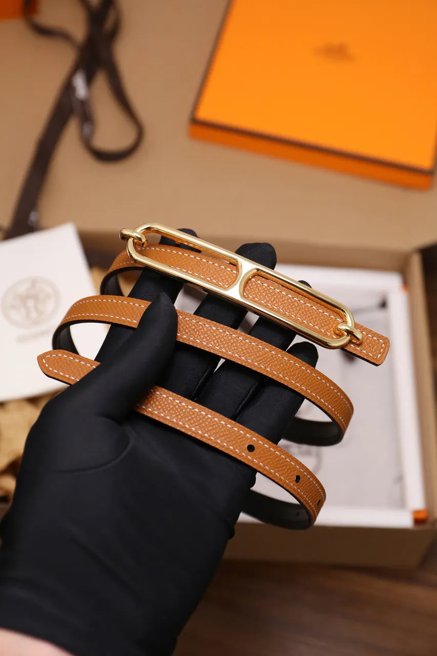 Hermes Gold Hardware Tan Skinny Belt