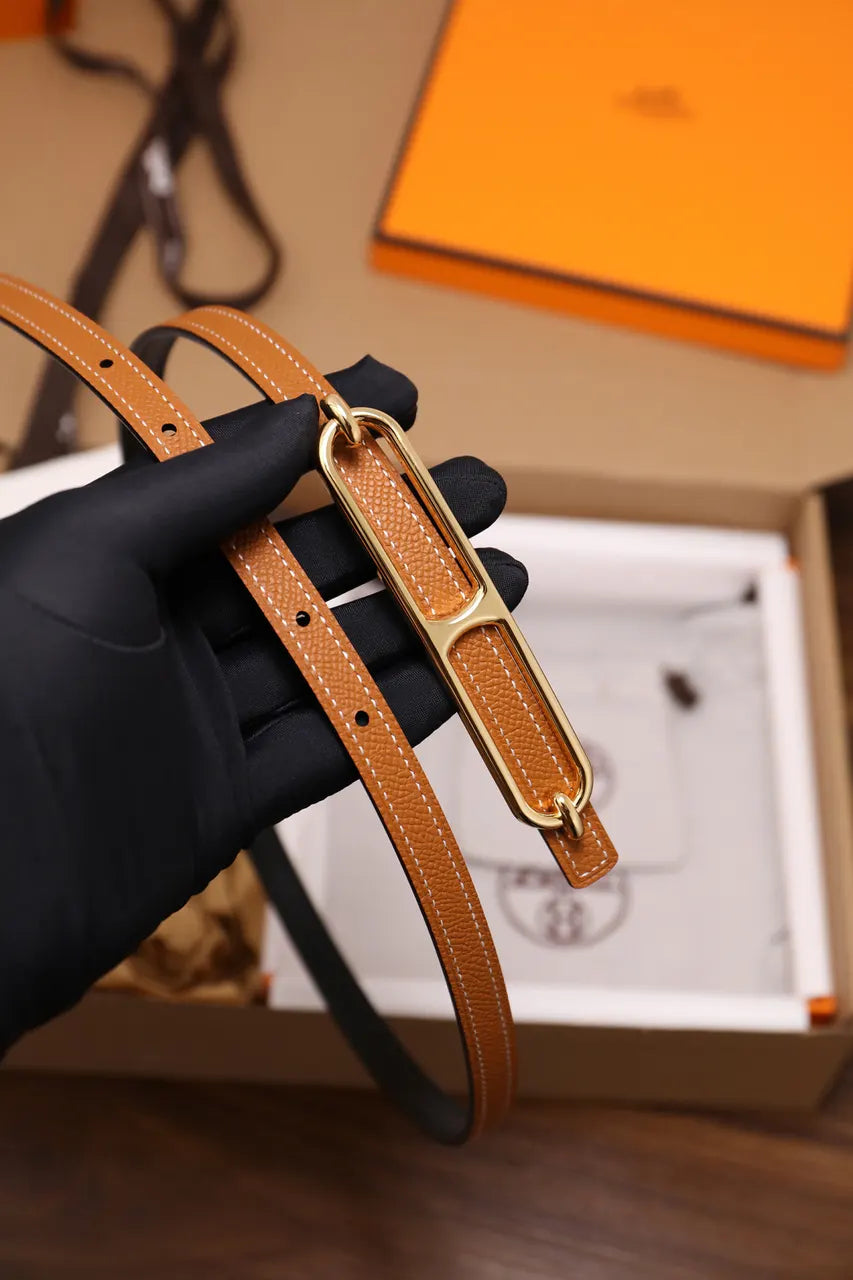 Hermes Gold Hardware Tan Skinny Belt - Hình 3