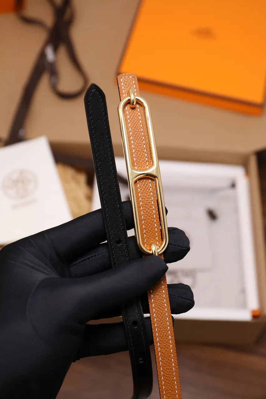 Hermes Gold Hardware Tan Skinny Belt - Hình 4