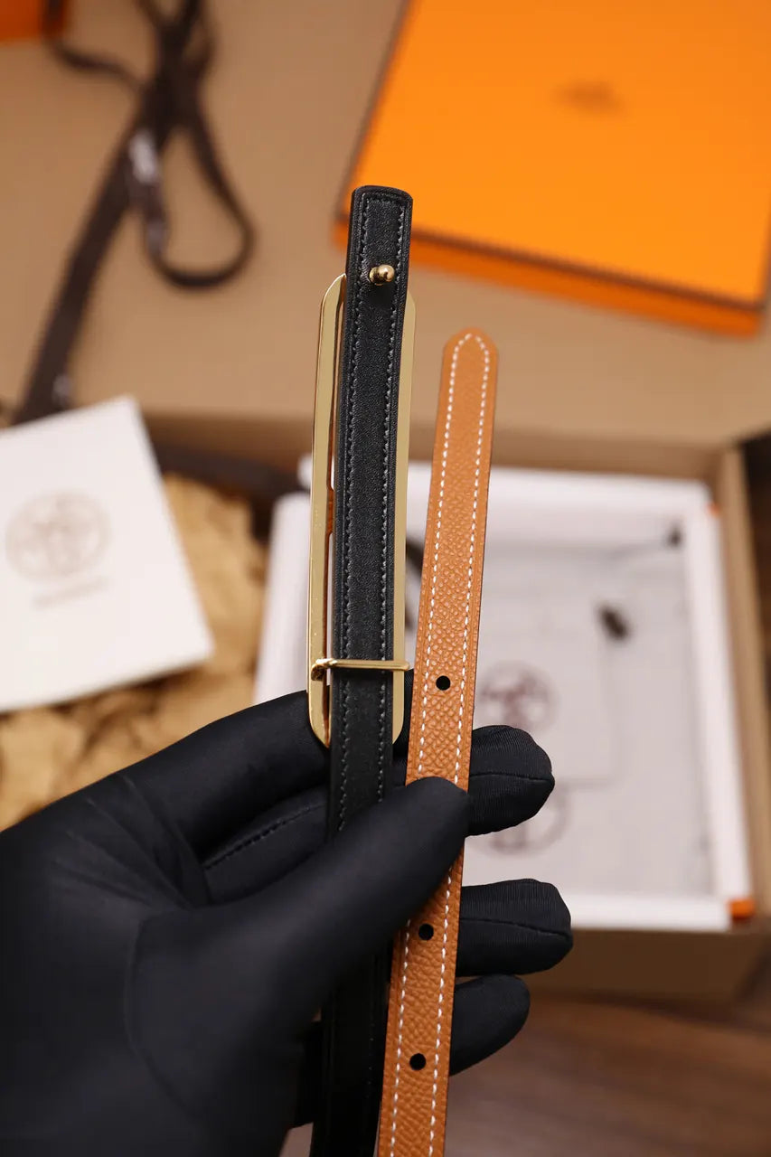 Hermes Gold Hardware Tan Skinny Belt - Hình 5
