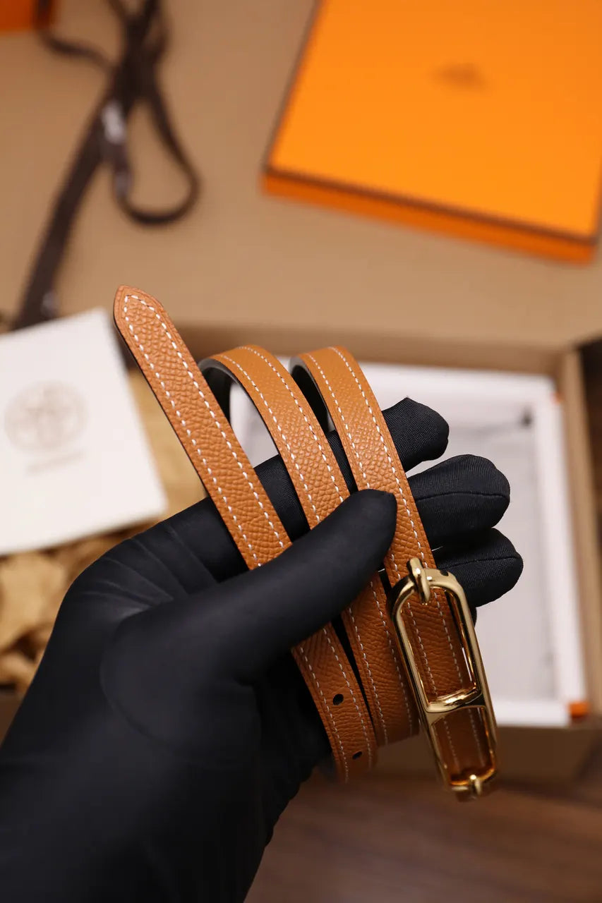 Hermes Gold Hardware Tan Skinny Belt - Hình 6