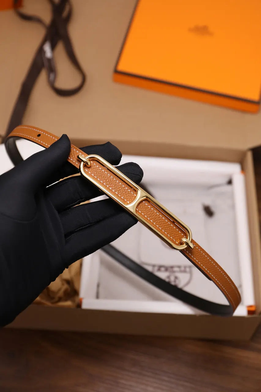 Hermes Gold Hardware Tan Skinny Belt - Hình 7