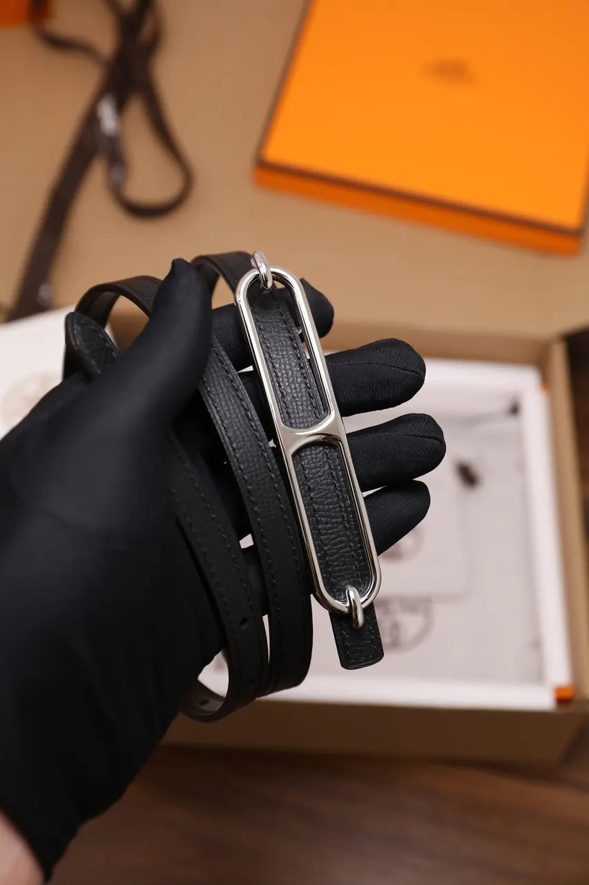 Hermes Swift Black Leather Belt - Hình 2