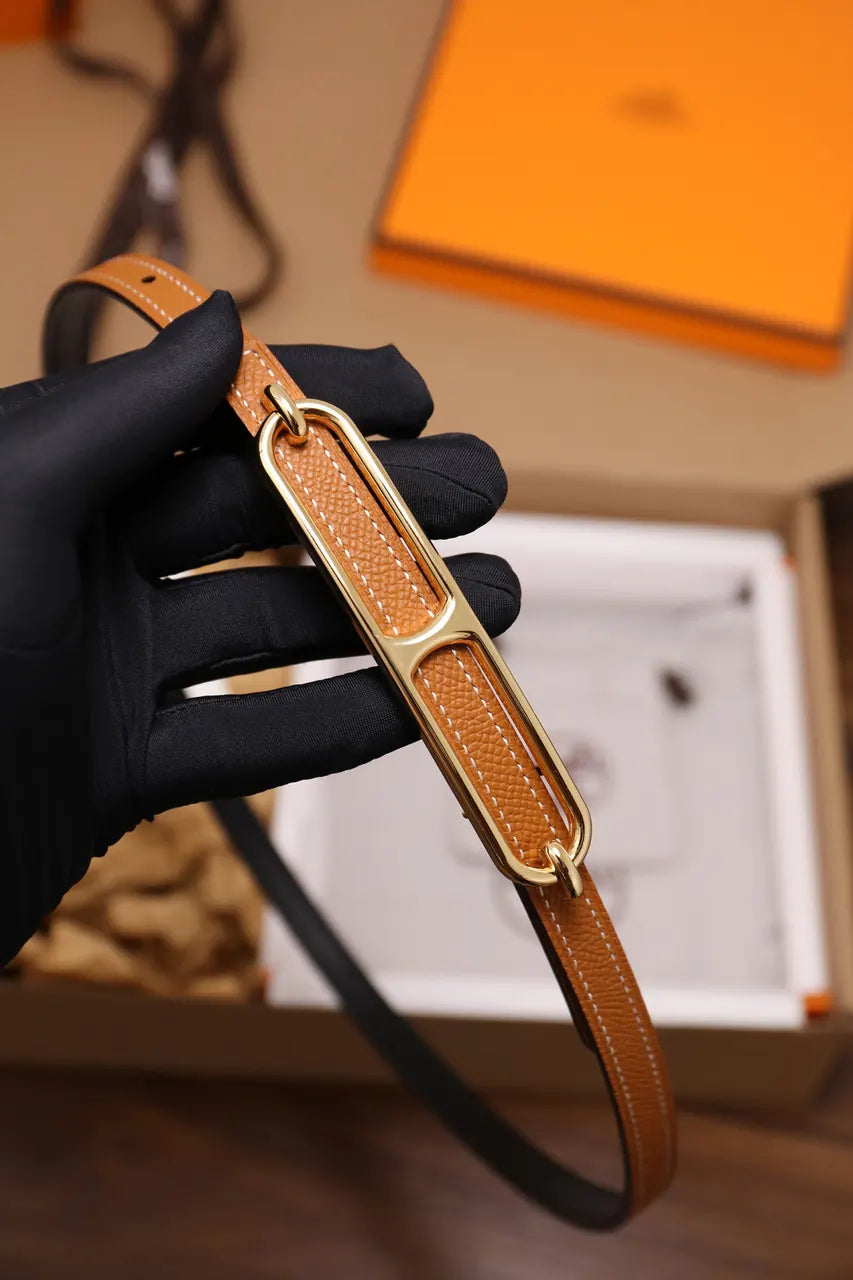 Hermes Gold Hardware Tan Skinny Belt - Hình 8
