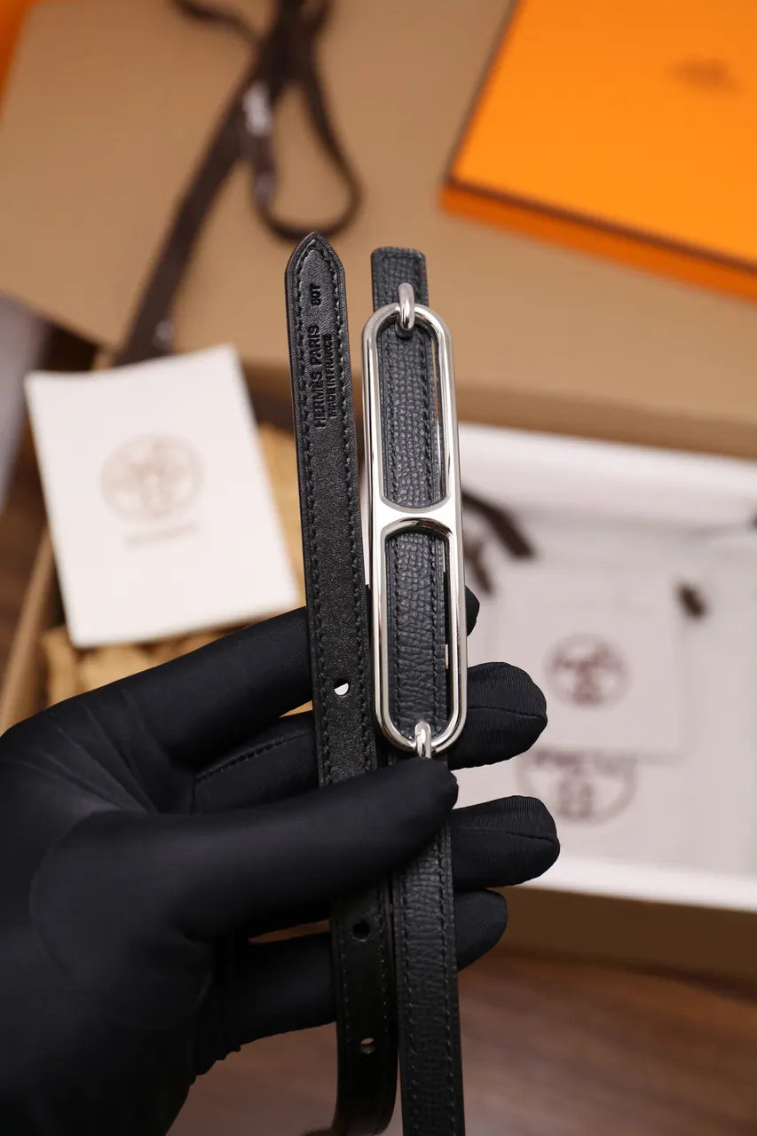 Hermes Swift Black Leather Belt - Hình 5