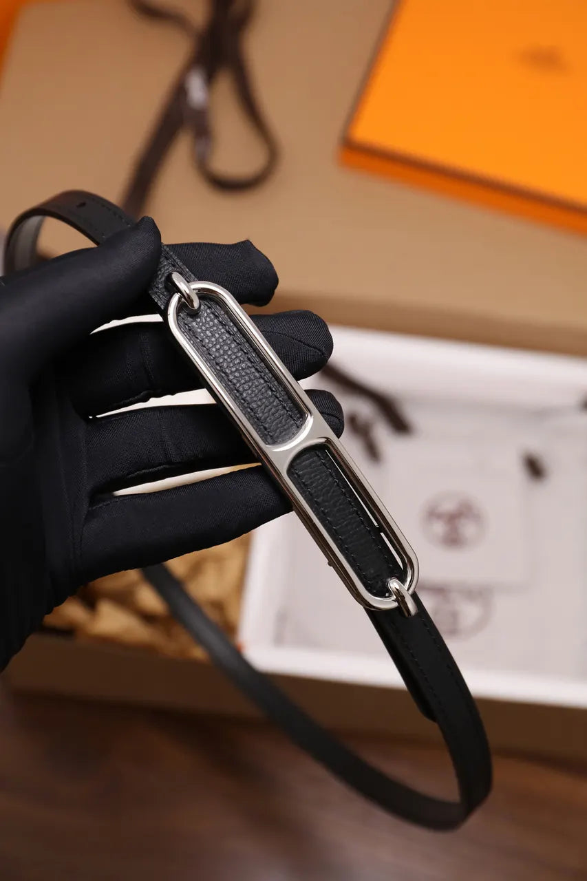 Hermes Swift Black Leather Belt - Hình 8