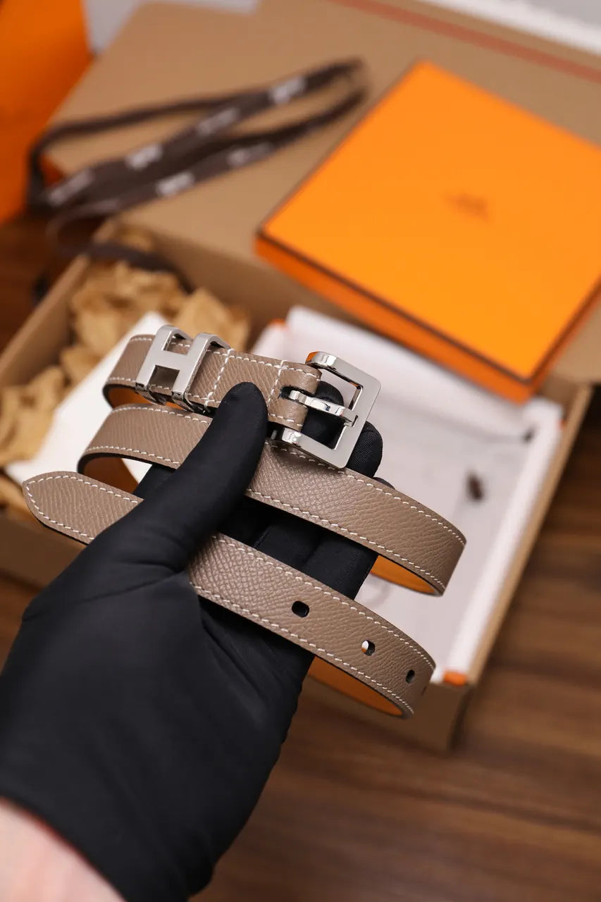 silver Hermes Etain Leather Belt