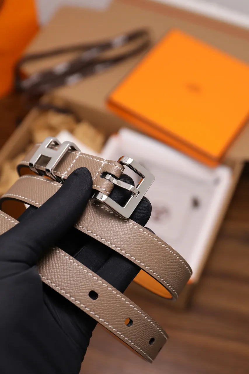 silver Hermes Etain Leather Belt - Hình 2