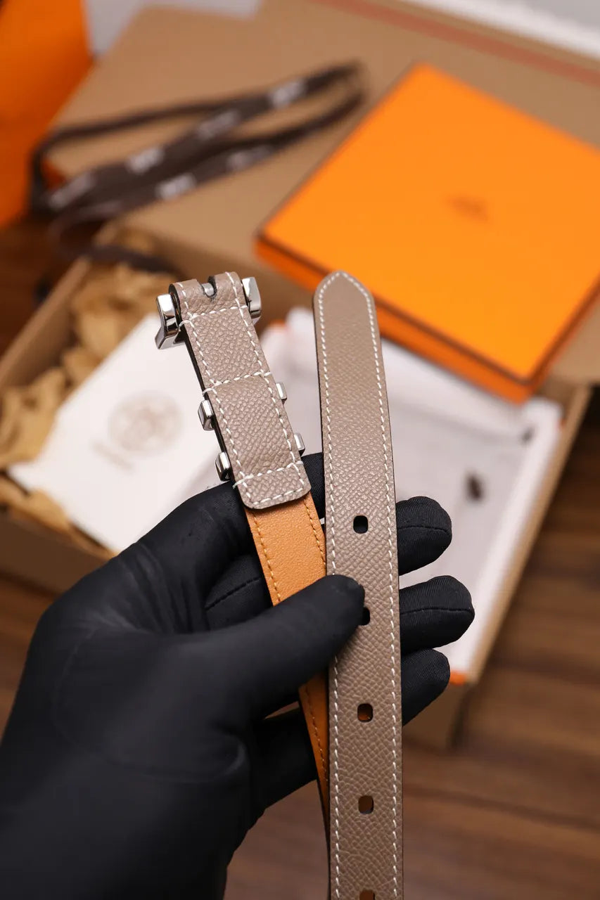 silver Hermes Etain Leather Belt - Hình 5