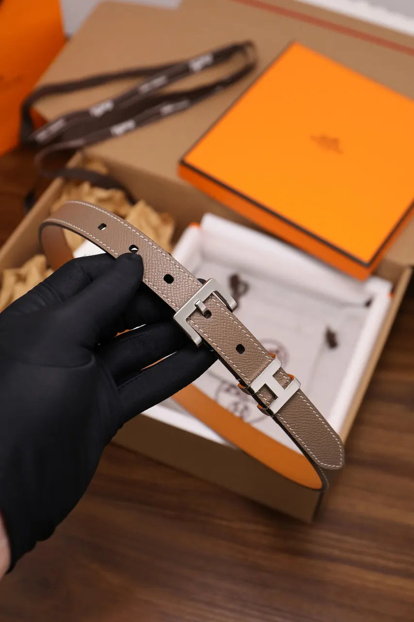 silver Hermes Etain Leather Belt - Hình 8
