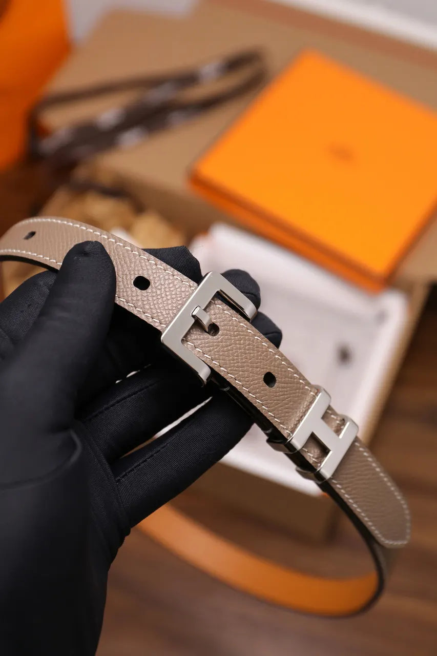 silver Hermes Etain Leather Belt - Hình 9