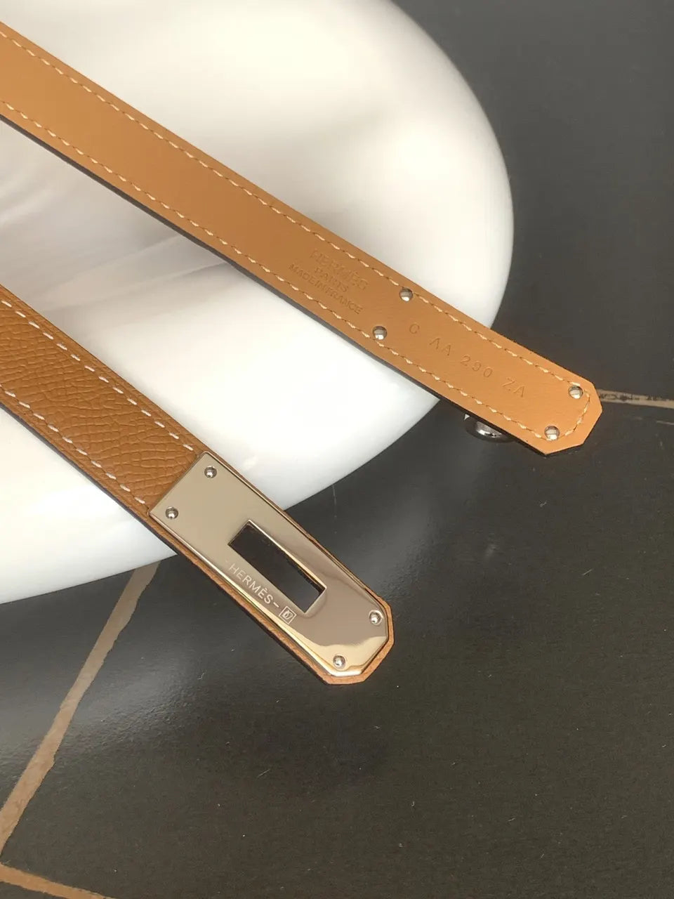 silver constance Hermes Gold Togo Leather Belt - Hình 6