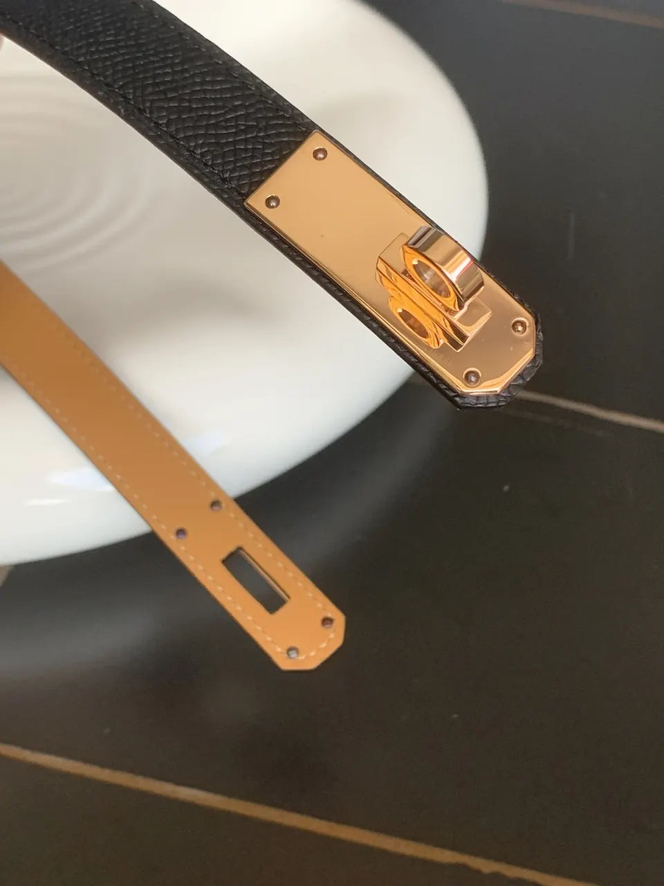 Hermes Noir Kelly Buckle Belt - Hình 5