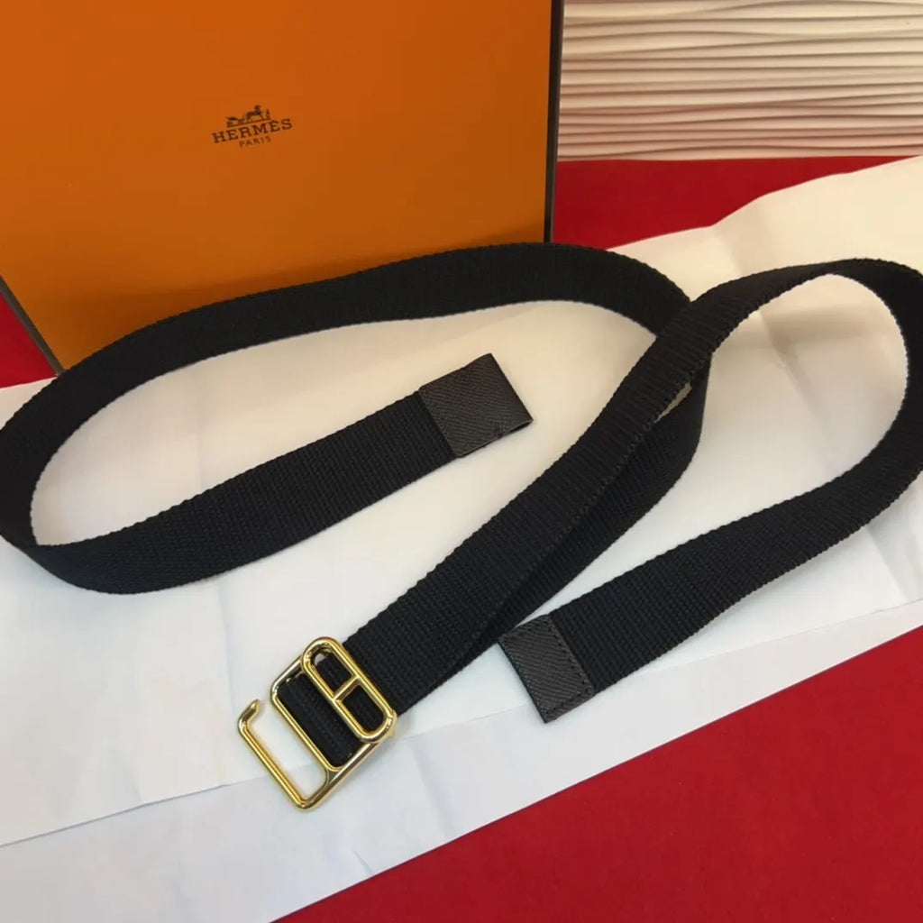 Hermes Black Canvas Belt