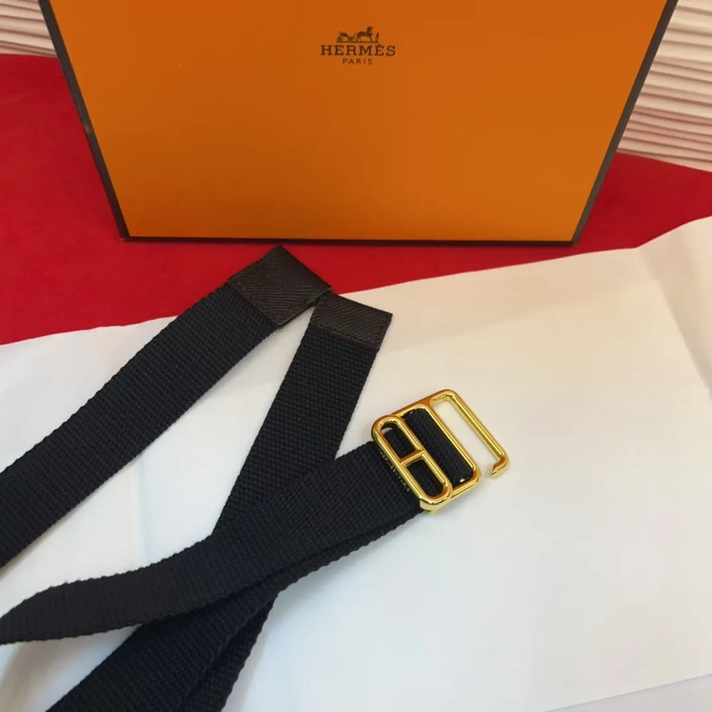 Hermes Black Canvas Belt - Hình 2