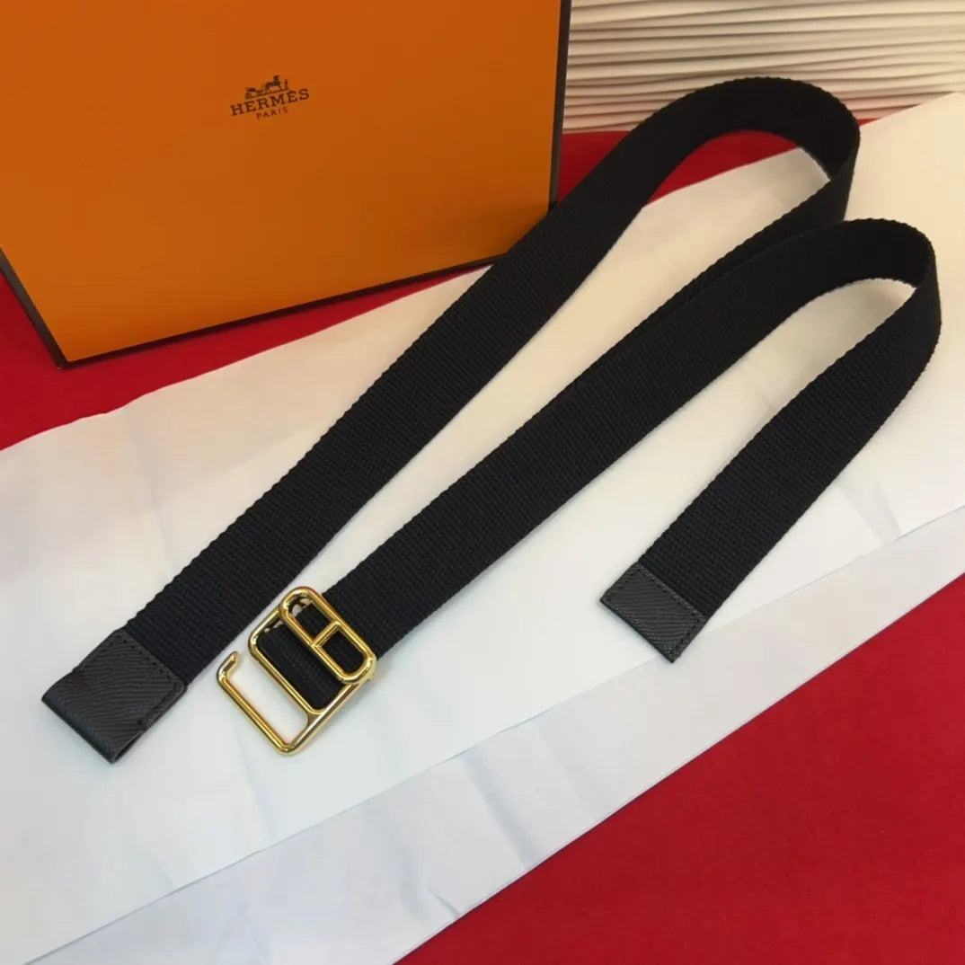 Hermes Black Canvas Belt - Hình 3