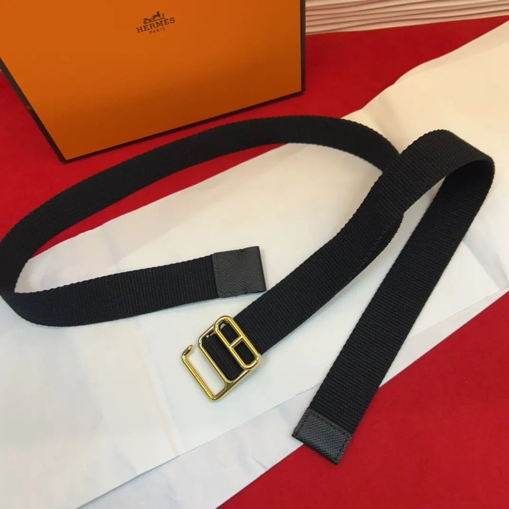 Hermes Black Canvas Belt - Hình 4