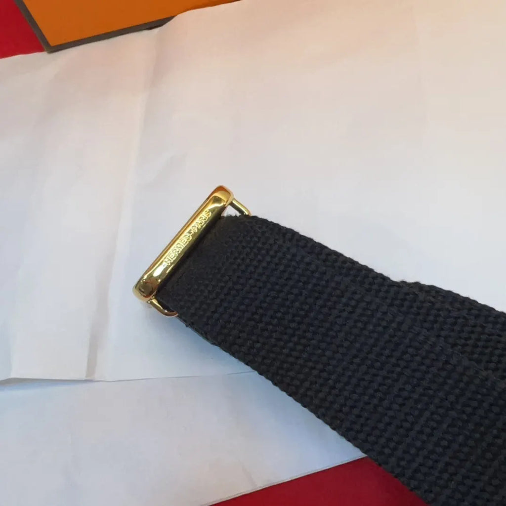Hermes Black Canvas Belt - Hình 5