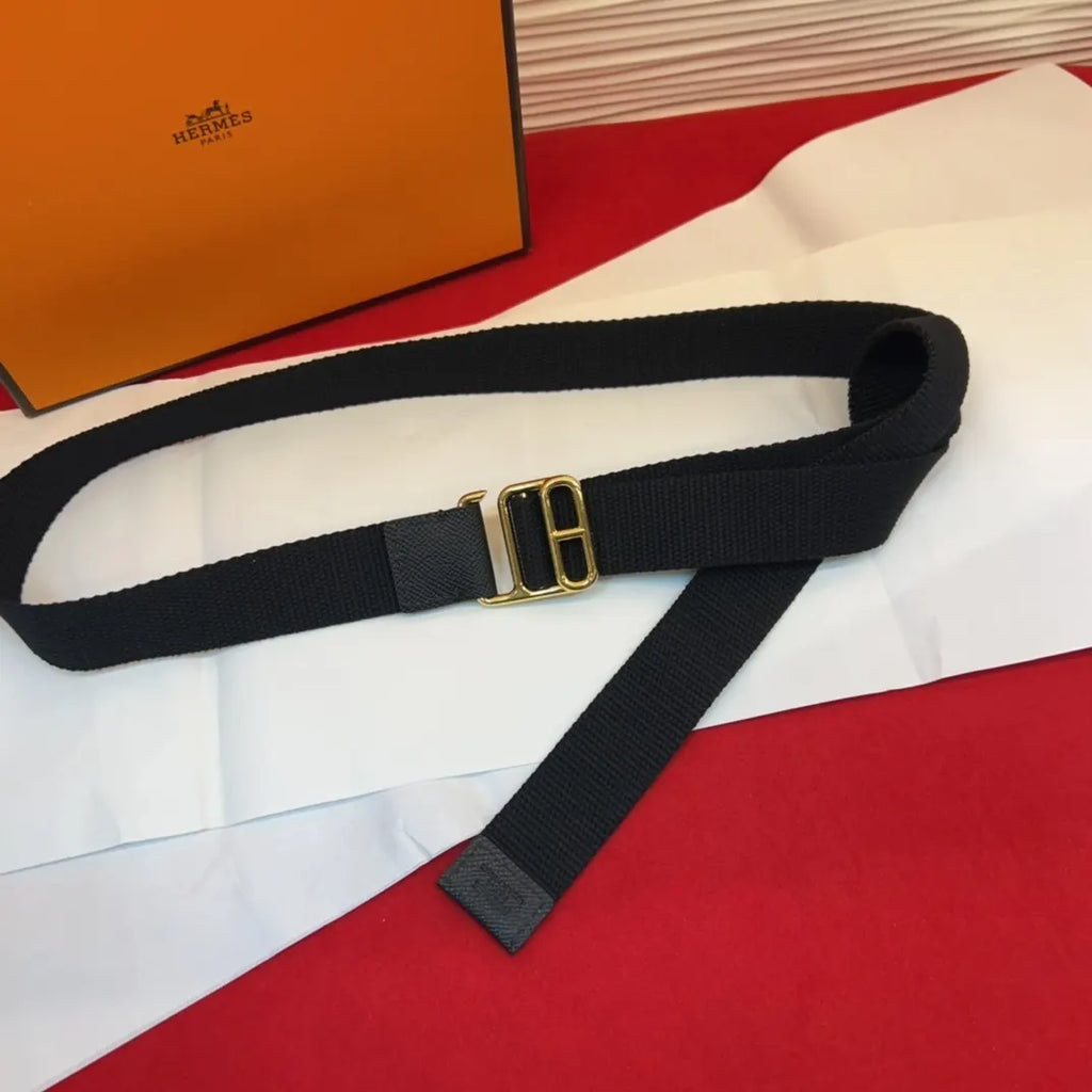 Hermes Black Canvas Belt - Hình 6