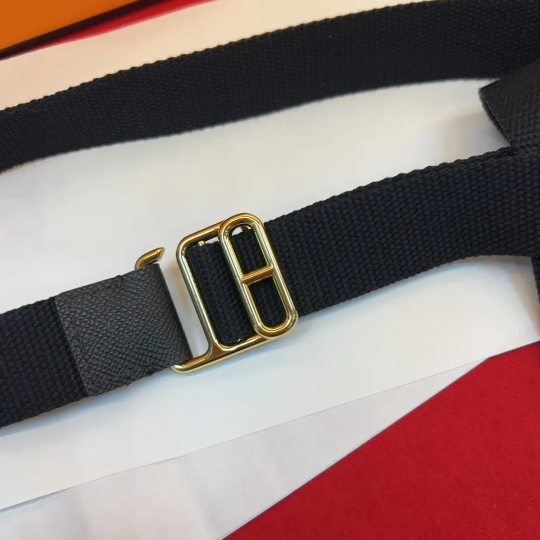 Hermes Black Canvas Belt - Hình 7