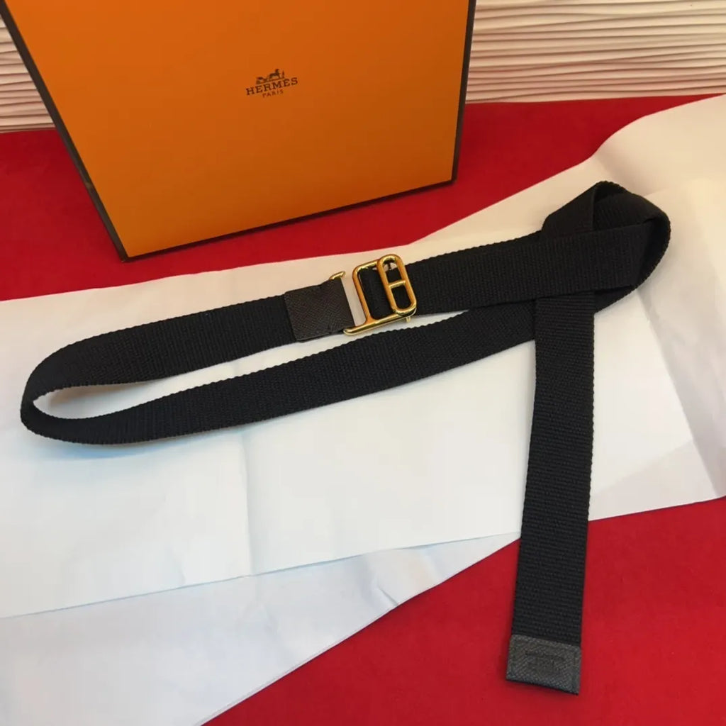 Hermes Black Canvas Belt - Hình 8