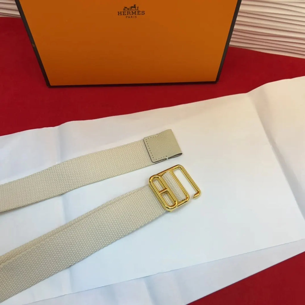 Hermes Off-White Canvas Belt - Hình 2