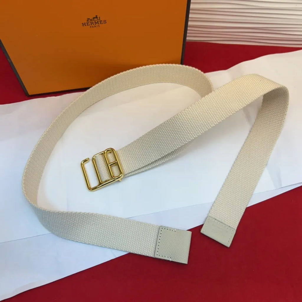 Hermes Off-White Canvas Belt - Hình 3