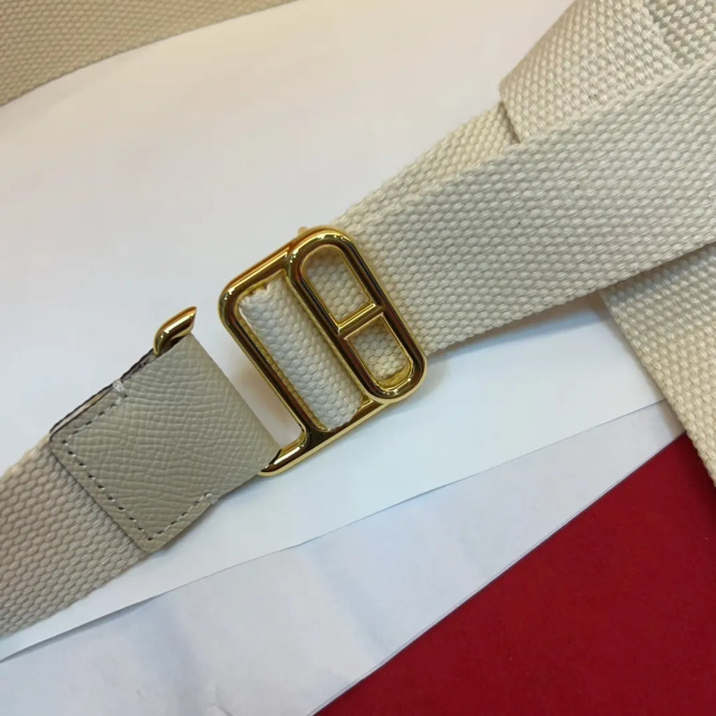 Hermes Off-White Canvas Belt - Hình 4