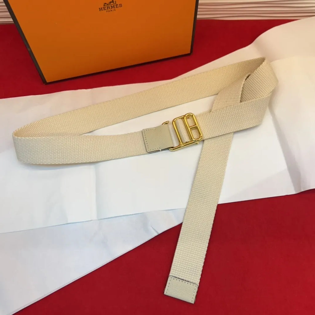 Hermes Off-White Canvas Belt - Hình 5